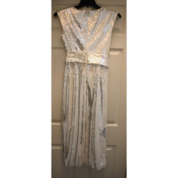 Badgley Mischka SC2538 Women's Sz 6 White Sequined Cocktail Midi Dress - Picture 2 of 12
